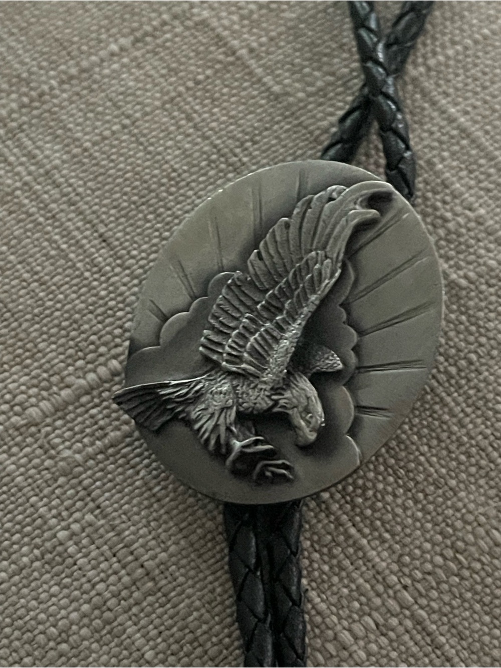 Black Western Bolo Tie with Eagle Slide - Picture 8 of 10